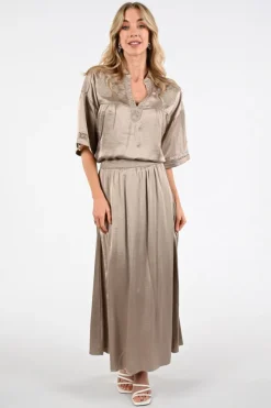 Nukus NKS01153 Blouse korte mouw Taupe
