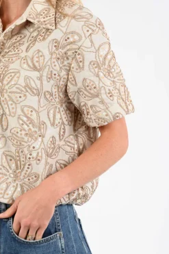 Nukus NKS02115 Blouse korte mouw Zand