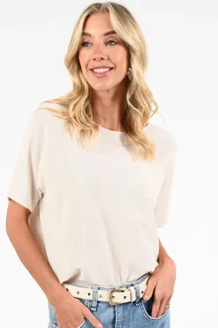 Oui 97242 Pull korte mouw Ecru