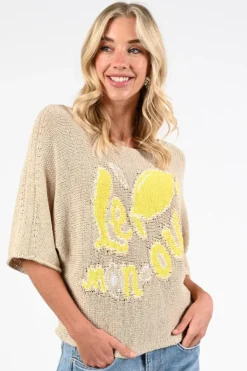 Oui 97433 Pull korte mouw Zand