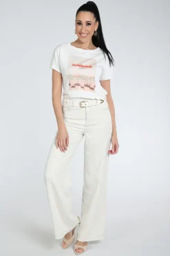 Oui 97515 T-shirt korte mouw Off white