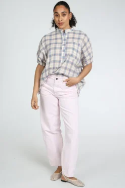 Penn & Ink S26F1822 Blouse korte mouw Licht blauw