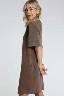 Yaya 01-609208-605 Jurk lange mouw Bruin