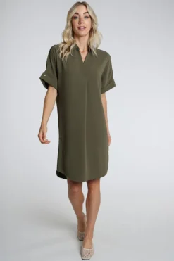 Yaya 01-601218-604 Jurk lange mouw Olijf